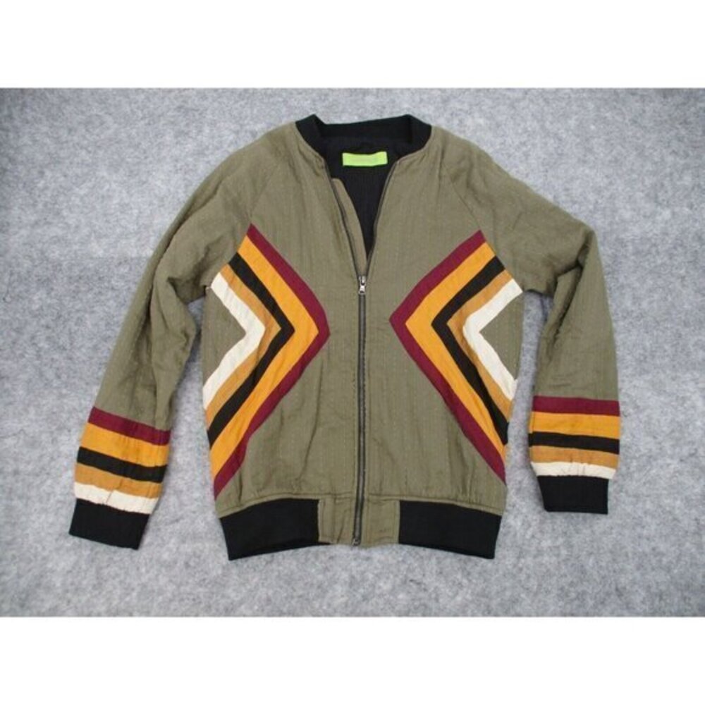 Rapsodia Womens Jacket Small Abstract Boho Green Orange Zipper Long Sleeves